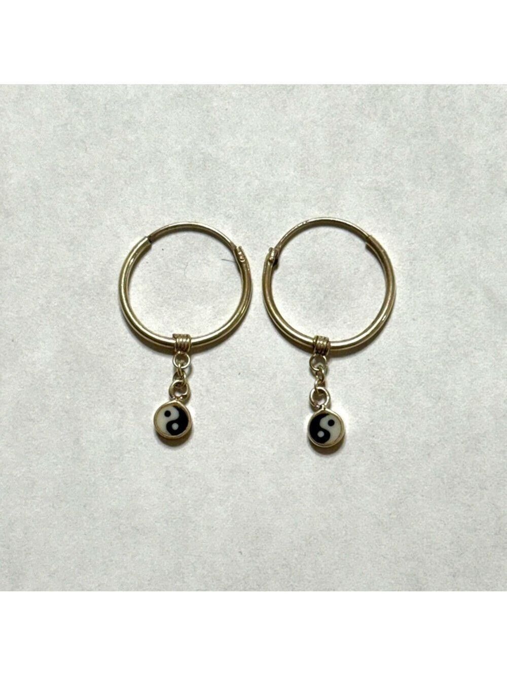 Vintage 90s Sterling Silver Yin Yang Hoop Earrings - Picture 4 of 4